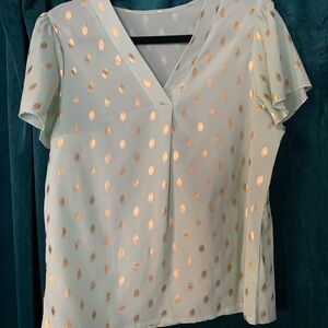 SHEIN Elegant Gold Polka Dot Mint Blouse